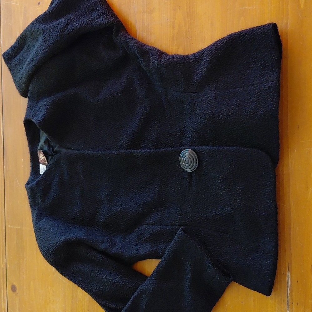 Vtg Anne Klein Black Textured Wool Blazer Womans 10
